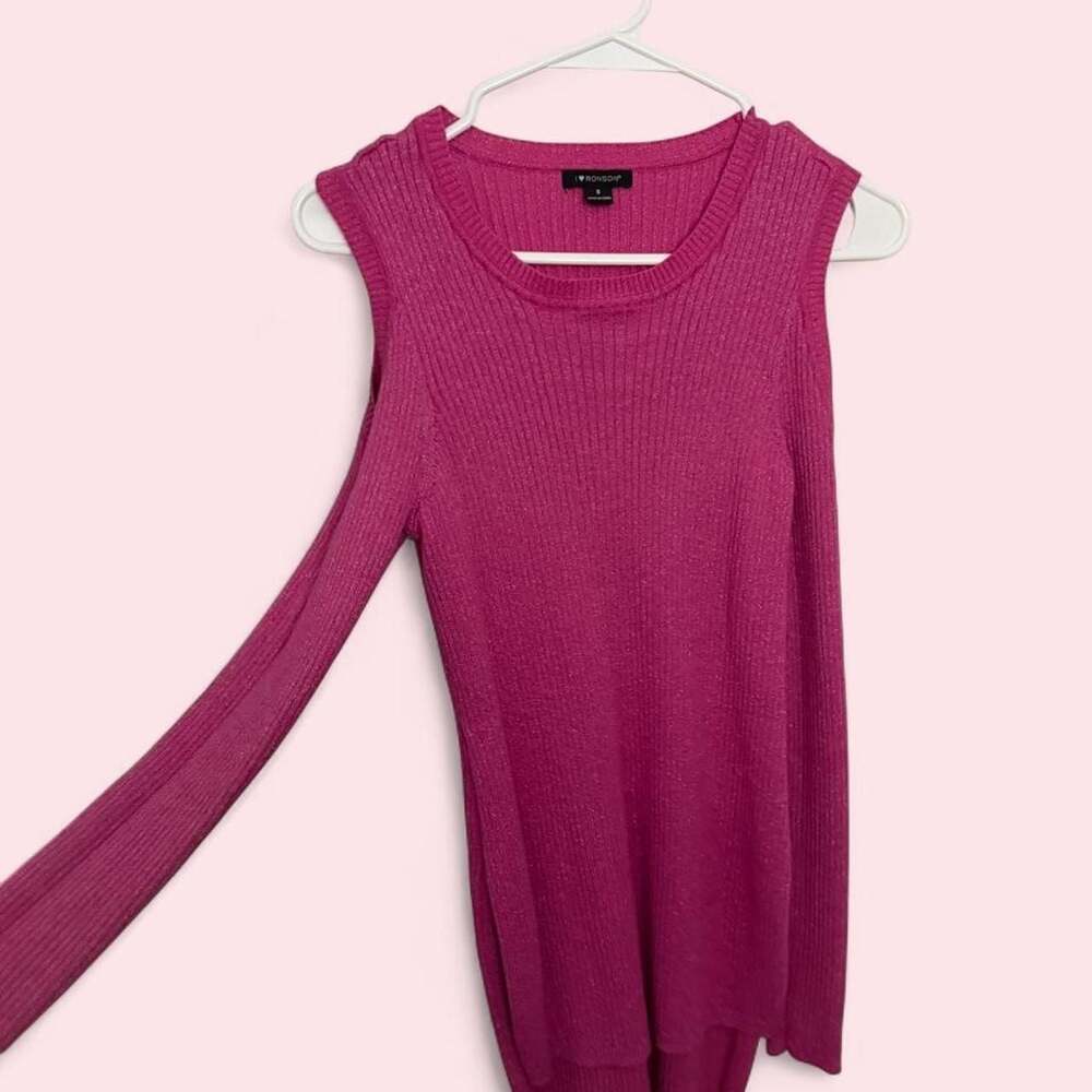 I Heart Ronson Pink Ribbed Knit Cold Shoulder Sweater